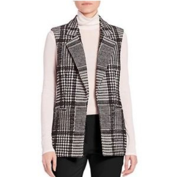 Theory Eldora Glen Houndstooth Plaid Sleeveless Blazer Vest. Sz 2. - Picture 2 of 12